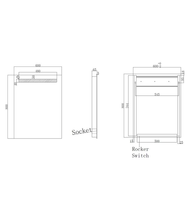 Badkamerspiegel Tigris met stopcontact 60x80cm front ledverlichting - 38.3840
