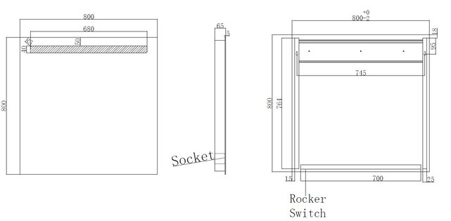 Badkamerspiegel Tigris met stopcontact 80x80cm front ledverlichting - 38.3841