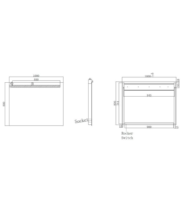 Badkamerspiegel Tigris met stopcontact 100x80cm front ledverlichting - 38.3842