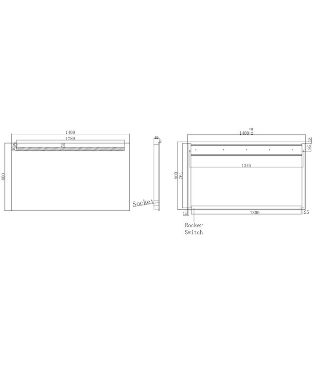 Badkamerspiegel Tigris met stopcontact 140x80cm front ledverlichting - 38.3844