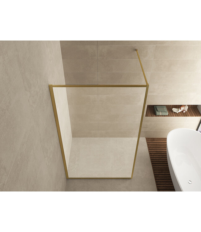 Wiesbaden Wiesbaden Inloopdouche Square 100x200 Geborsteld Messing 8 mm nano helder glas - 20.3301