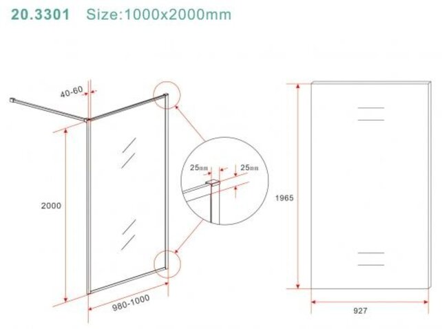 Wiesbaden Inloopdouche Square 100x200 Geborsteld Messing 8 mm nano helder glas - 20.3301