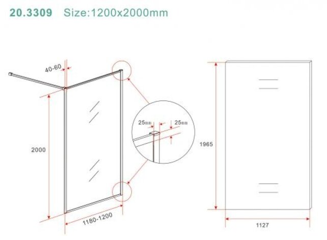 Wiesbaden Inloopdouche Square 120x200 Geborsteld Brons koper 8 mm nano helder glas - 20.3309