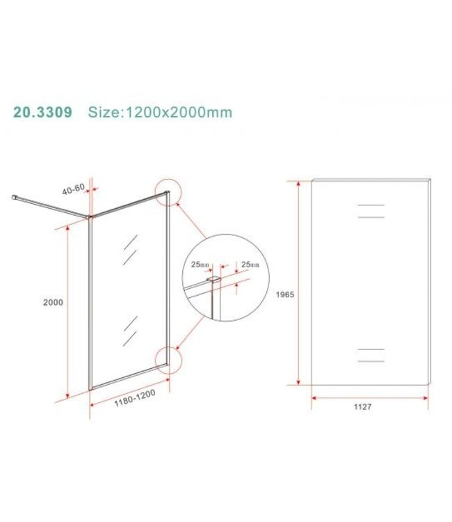 Wiesbaden Wiesbaden Inloopdouche Square 120x200 Geborsteld Brons koper 8 mm nano helder glas - 20.3309