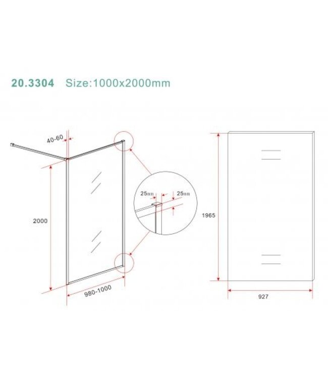 Wiesbaden Inloopdouche Square 100x200 Geborsteld Brons koper 8 mm nano helder glas - 20.3304