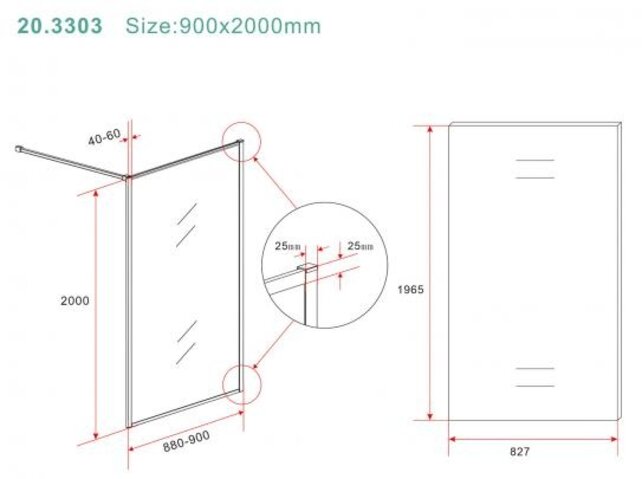 Wiesbaden Inloopdouche Square 90x200 Geborsteld Brons koper 8 mm nano helder glas - 20.3303