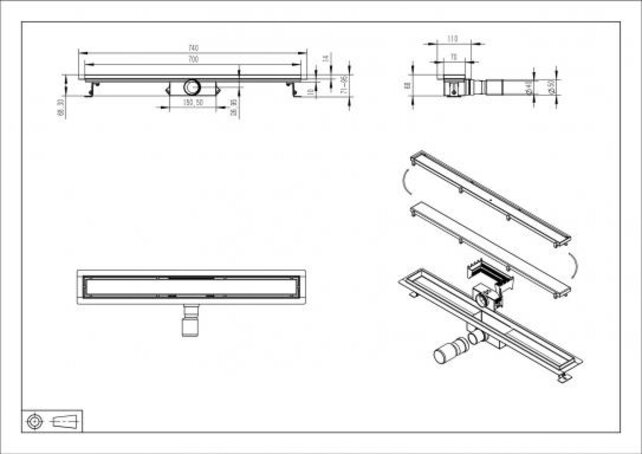 Wiesbaden Douchegoot met tegelrooster 70cm Geborsteld Messing - 33.4236 Wiesbaden Douchegoot met tegelrooster 70cm Geborsteld Messing - 33.4236