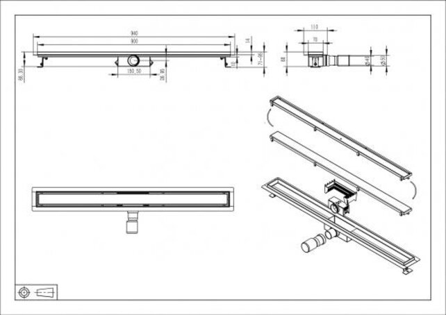 Wiesbaden Douchegoot met tegelrooster 90cm Geborsteld Messing - 33.4238