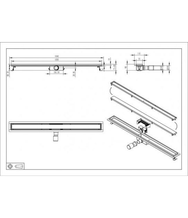 Wiesbaden Douchegoot met tegelrooster 120cm RVS - 33.4277