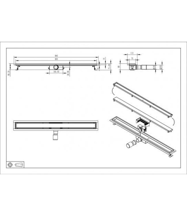 Wiesbaden Douchegoot met tegelrooster 90cm RVS - 33.4274