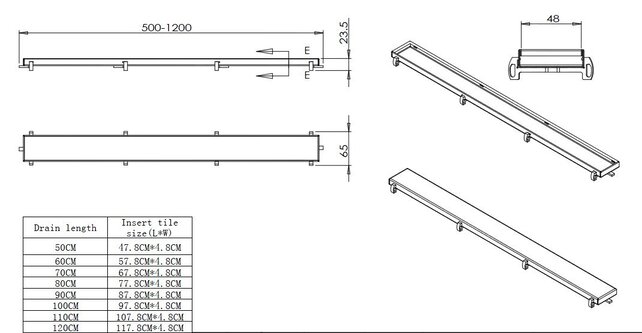 Wiesbaden Douchegoot met tegelrooster 50cm RVS - 33.4270