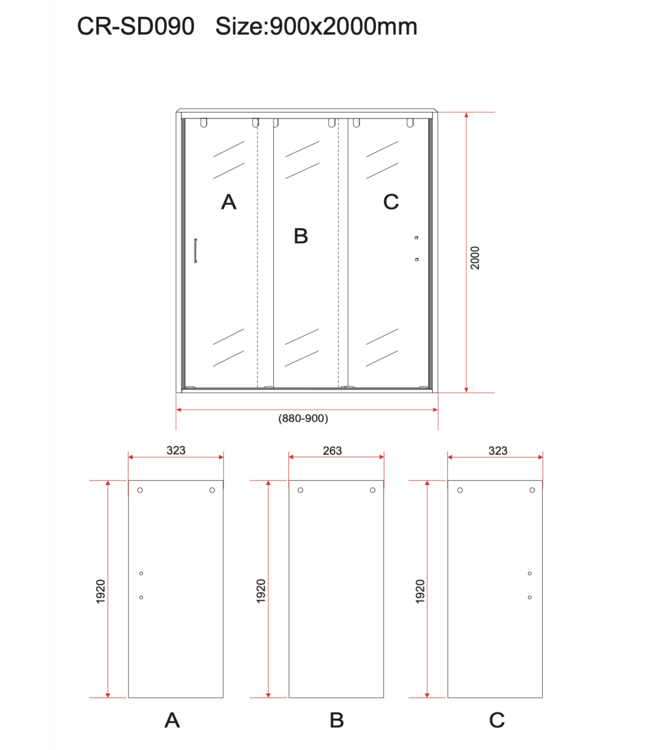 ALONI 3-Delig Douchedeur Aloni Entra 90x200 cm 8mm helder glas met anti-kalk Chroom