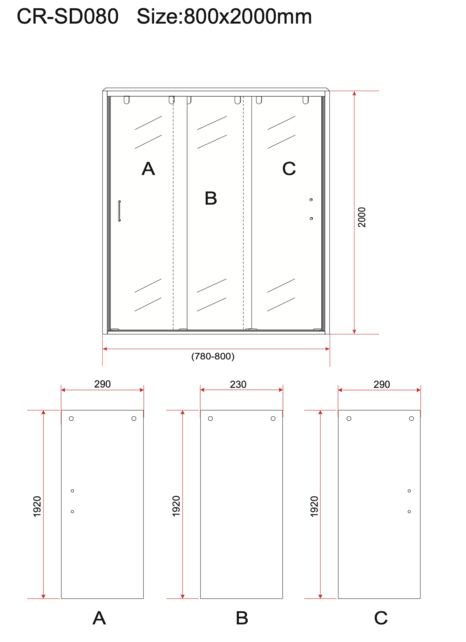 3-Delig Douchedeur Aloni Entra 80x200 cm 8mm helder glas met anti-kalk Chroom