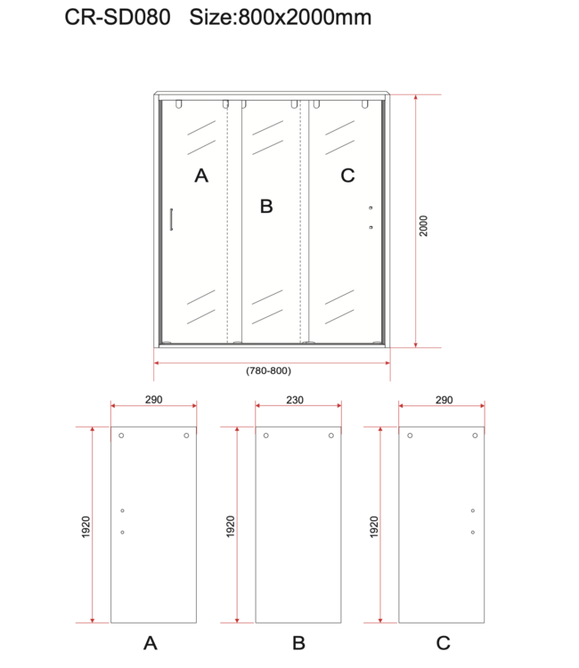ALONI 3-Delig Douchedeur Aloni Entra 80x200 cm 8mm helder glas met anti-kalk Chroom