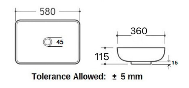 Wiesbaden Waskom Rechthoekig Karé  Wit keramiek 58x36x11cm - 32.3408
