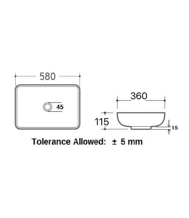 Wiesbaden Wiesbaden Waskom Rechthoekig Karé  Wit keramiek 58x36x11cm - 32.3408