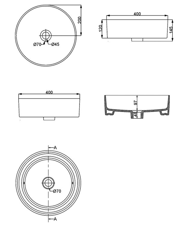 Wiesbaden Waskom Rond Link Wit keramiek 40x12 cm - 32.3422