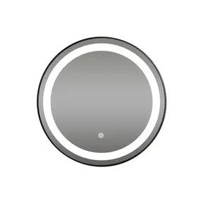 Badkamerspiegel Zwart Rond Hamburg 60cm Anti condens en Led-verlichting touch schakelaar met spiegelverwarming