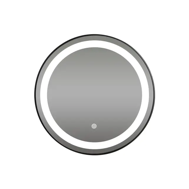 Badkamerspiegel Zwart Rond Hamburg 80cm Anti condens en Led-verlichting touch schakelaar met spiegelverwarming