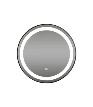 FABRIECIO Badkamerspiegel Zwart Rond Hamburg 90cm Anti condens en Led-verlichting touch schakelaar met spiegelverwarming