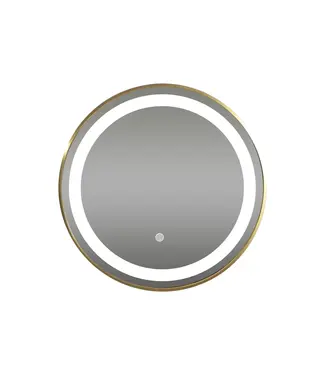 FABRIECIO Badkamerspiegel Goud Geborsteld Rond Hamburg 80cm Anti condens en Led-verlichting touch schakelaar met spiegelverwarming