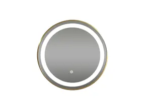 Badkamerspiegel Goud Geborsteld Rond Hamburg 70cm Anti condens en Led-verlichting touch schakelaar met spiegelverwarming