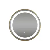 Badkamerspiegel Goud Geborsteld Rond Hamburg 60cm Anti condens en Led-verlichting touch schakelaar met spiegelverwarming Badkamerspiegel Goud Geborsteld Rond Hamburg 60cm Anti condens en Led-verlichting touch schakelaar met spiegelverwarming