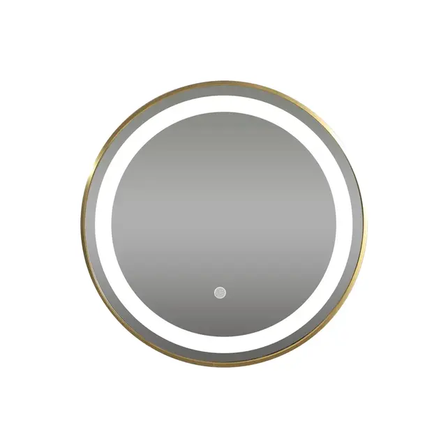 Badkamerspiegel Goud Geborsteld Rond Hamburg 50cm Anti condens en Led-verlichting touch schakelaar met spiegelverwarming