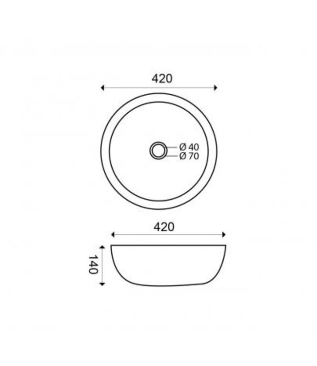Wiesbaden Raw Natuursteen waskom Rond 42x14 cm hamerslag hardsteen gezoet - 39.3518
