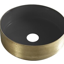 Wiesbaden Mondri waskom rond 36 x 12 cm mat zwart/geborsteld goud - 32.3301