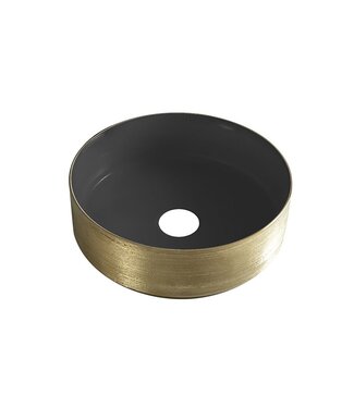 Wiesbaden Wiesbaden Mondri waskom rond 36 x 12 cm mat zwart/geborsteld goud - 32.3301