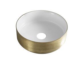Wiesbaden Mondri waskom rond 36 x 12 cm Wit/geborsteld goud - 32.3302