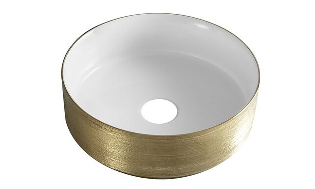Wiesbaden Mondri waskom rond 36 x 12 cm Wit/geborsteld goud - 32.3302