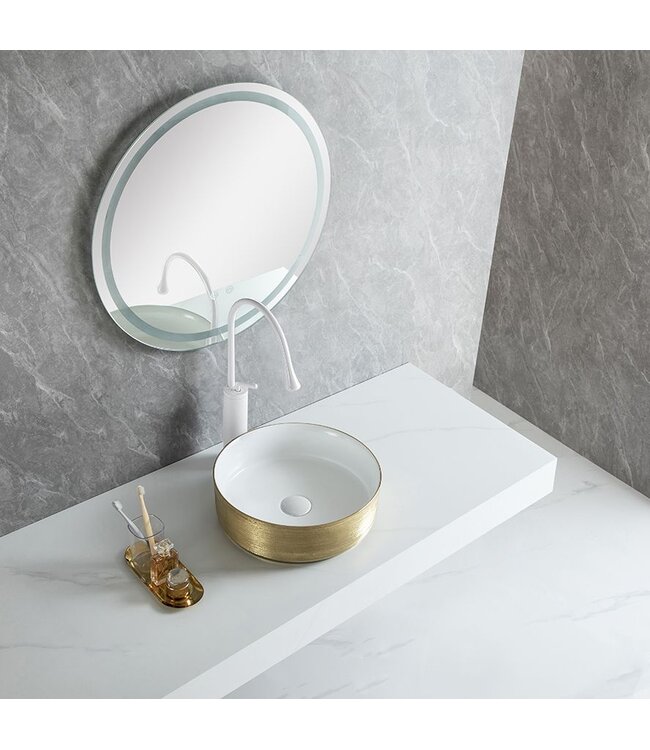 Wiesbaden Mondri waskom rond 36 x 12 cm Wit/geborsteld goud - 32.3302