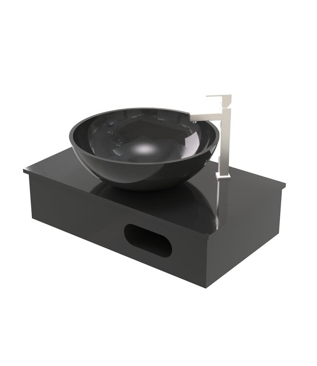 ALONI Fonteintafel Aloni Sun Mat Zwart 60x35x15cm Planchet met Handdoekuitsparing Solid Surface