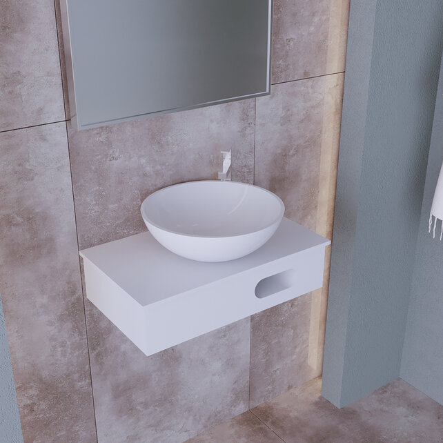 Fonteintafel Aloni Sun Mat Wit 60x35x15cm Planchet met Handdoekuitsparing Solid Surface