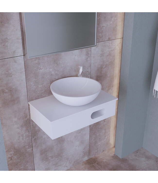Fonteintafel Aloni Sun Mat Wit 60x35x15cm Planchet met Handdoekuitsparing Solid Surface