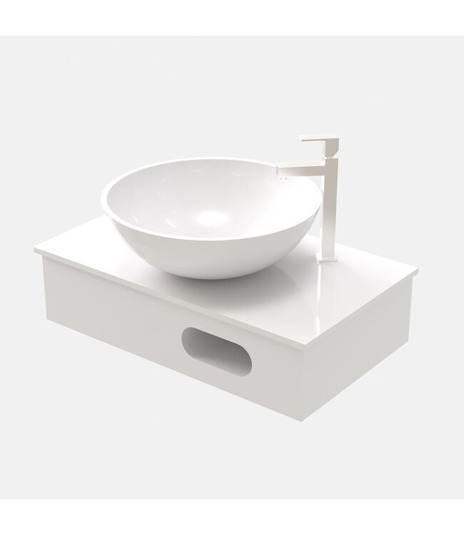 Fonteintafel Aloni Sun Mat Wit 60x35x15cm Planchet met Handdoekuitsparing Solid Surface
