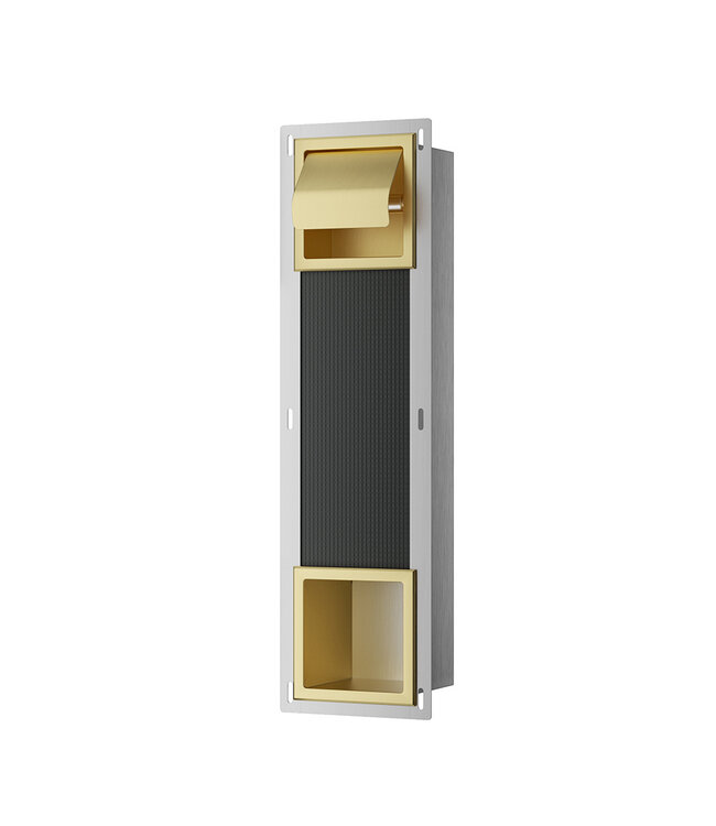Wiesbaden Inbouw toiletrolhouder met Klep Rocko + Reserverolhouder Geborsteld Messing - 33.2155