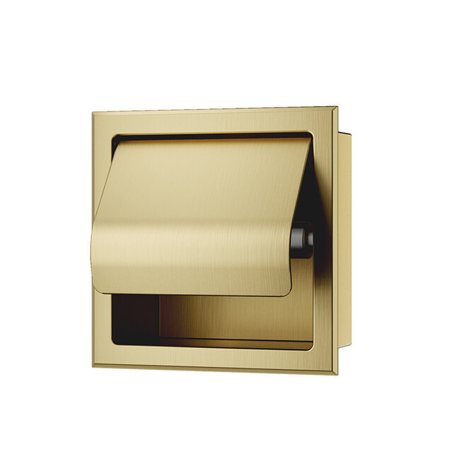 Wiesbaden Inbouw toiletrolhouder met Klep Rocko + Reserverolhouder Geborsteld Messing - 33.2155 Wiesbaden Inbouw toiletrolhouder met Klep Rocko + Reserverolhouder Geborsteld Messing - 33.2155