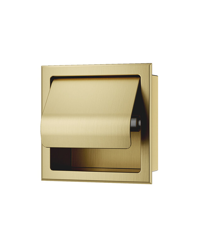 Wiesbaden Inbouw toiletrolhouder met Klep Rocko + Reserverolhouder Geborsteld Messing - 33.2155