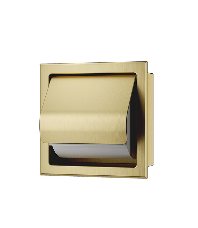 Wiesbaden Inbouw toiletrolhouder met Klep Rocko + Reserverolhouder Geborsteld Messing - 33.2155