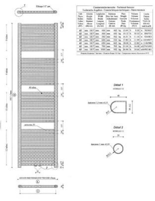 Wiesbaden Elara Handdoekradiator 181x45cm mat zwart 830 Watt - 41.3586
