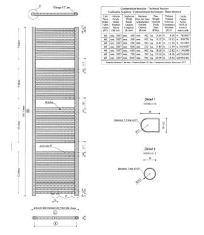 Elara Handdoekradiator 181x45cm mat zwart 830 Watt - 41.3586