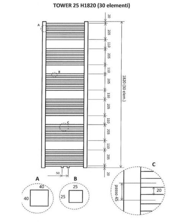 Wiesbaden Tower Handdoekradiator 182x60cm Mat Zwart 1098 Watt - 41.3576