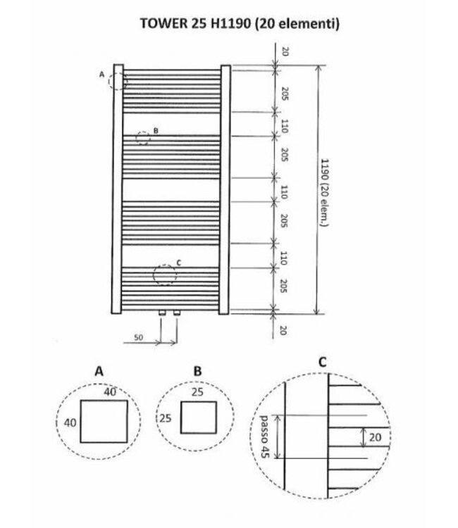 Wiesbaden Tower Handdoekradiator 119x60cm Wit 732 Watt - 41.3560