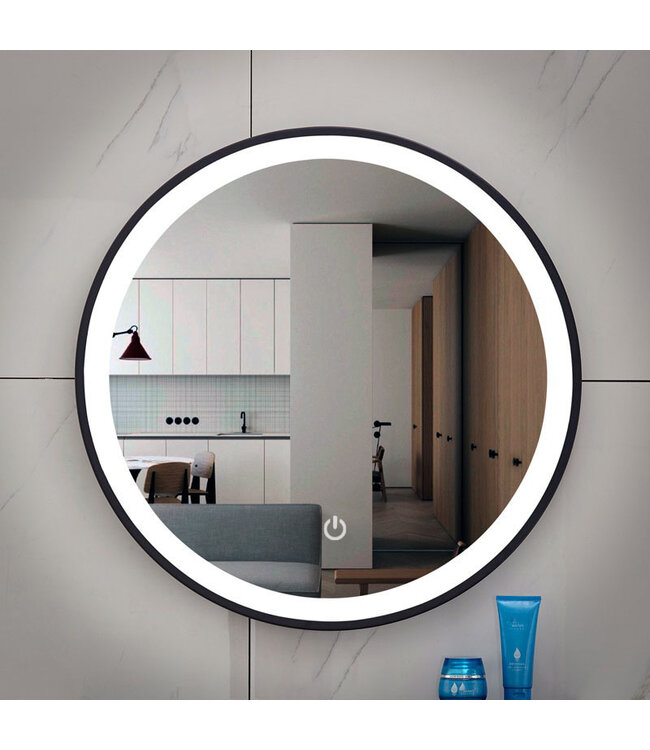 Wiesbaden Wiesbaden Ronde badkamerspiegel Nera Zwart 100cm Dimbaar Led - 38.4412