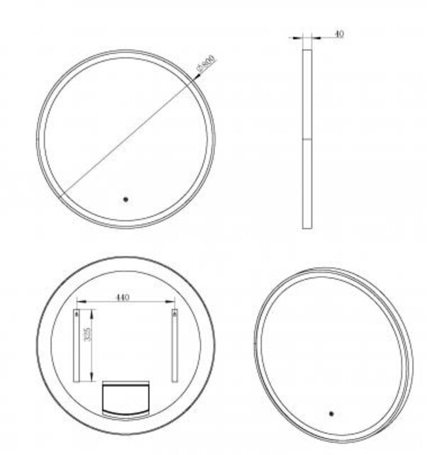 Wiesbaden Ronde badkamerspiegel Nera Zwart 80cm Dimbaar Led - 38.4411