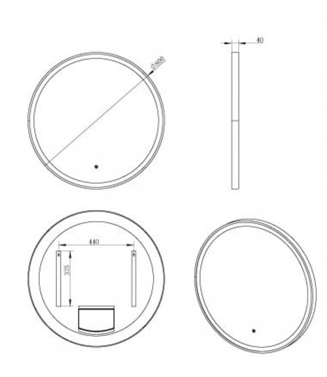 Wiesbaden Ronde badkamerspiegel Nera Zwart 80cm Dimbaar Led - 38.4411
