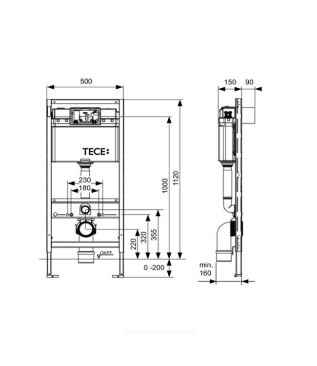 Tece universele inbouwreservoir Uni-spoelkast 112x50x15 cm - frontbediening - 9300335